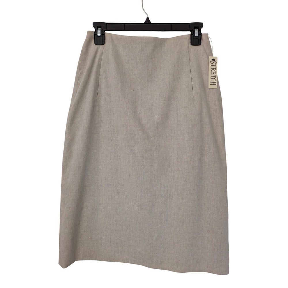 Anne Klein Factory Stretch Flax Linen Pencil Skirt Size 6 Beige Career NWT‎ $125